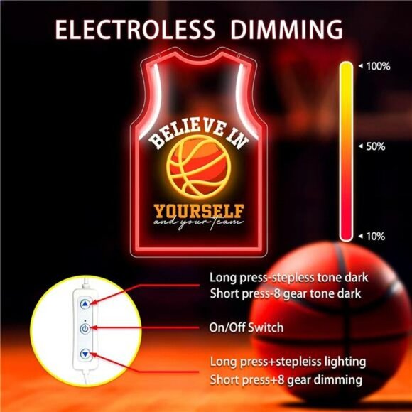 Basketball Jersey Neon Sign Wall Decor LED Light for Bedroom Game Room Bar - Picture 5 of 7
